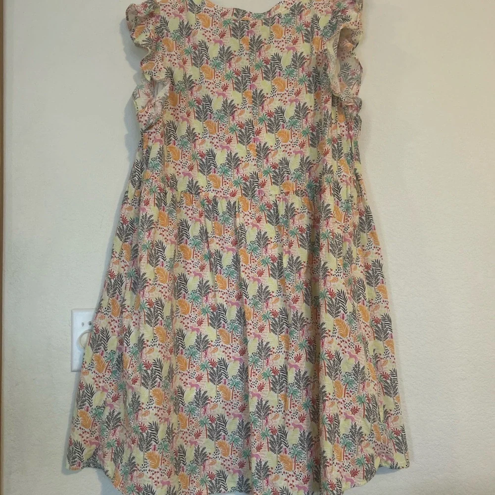 LOFT Tropical Novelty Animal/Jungle Ruffle Button Mini Shift Dress Large